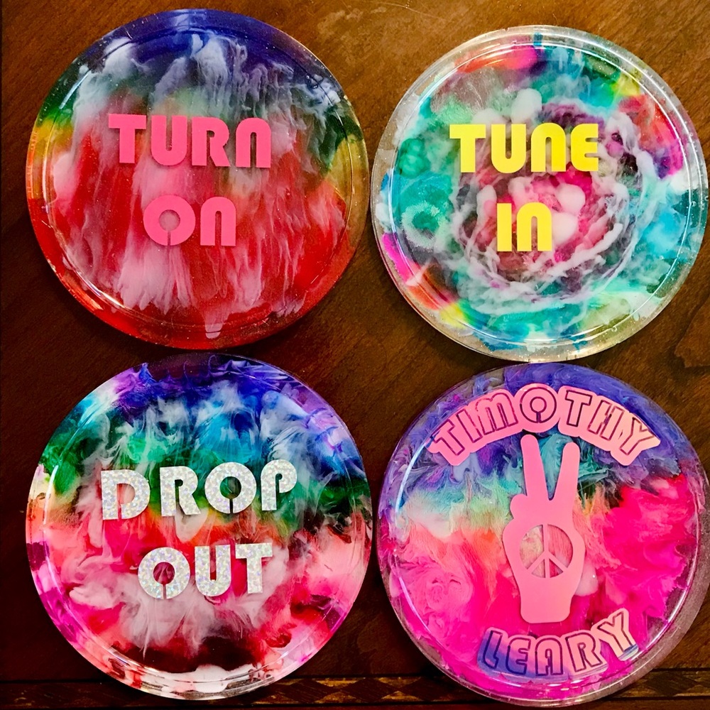 Handmade Timothy Leary Resin Coasters! Set of 4